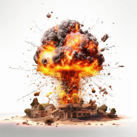 A stunning depiction of a nuclear atomic explosion on a white background. Witness the destructive power and the creative potential, all through the lens of generative AI.の素材
