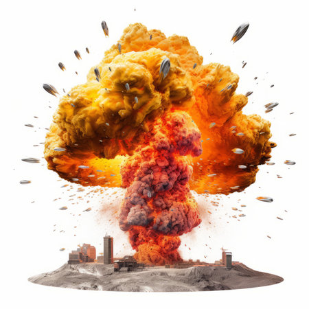 A stunning depiction of a nuclear atomic explosion on a white background. Witness the destructive power and the creative potential, all through the lens of generative AI.の素材