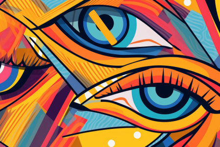 Immerse yourself in a vivid and dynamic world of abstract pop art with this colorful, Generative AI-generated background.の素材