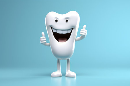 A cartoony dental character with a cheerful smile and a thumbs up gesture, created using generative AI. Perfect for dental health promotions.の素材