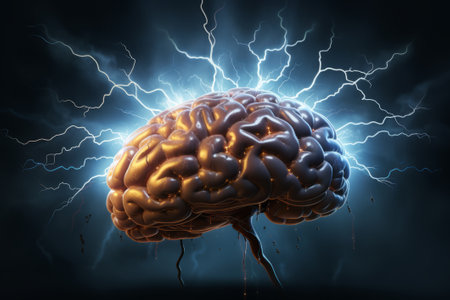 Discover the intricate wonders of the brain, depicted with electrifying lightning in a detailed scientific style. Generative AI brings it to life!の素材