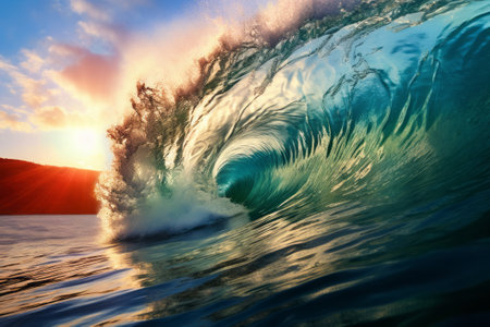A captivating stock illustration depicting a mesmerizing wave in the deep blue ocean. Created using generative AI technologyの素材