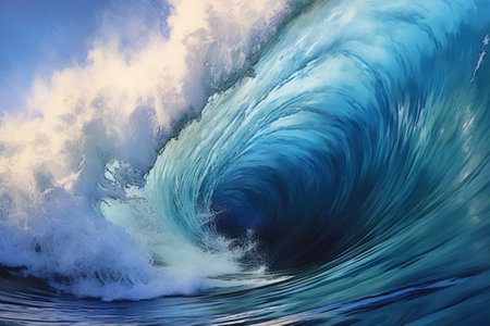 A captivating stock illustration depicting a mesmerizing wave in the deep blue ocean. Created using generative AI technologyの素材