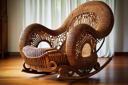 A delightful depiction of a wicker rocking chair, brought to life through the magic of Generative AIの素材