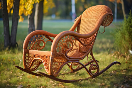A delightful depiction of a wicker rocking chair, brought to life through the magic of Generative AIの素材