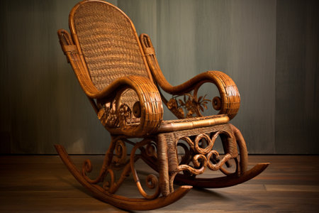 A delightful depiction of a wicker rocking chair, brought to life through the magic of Generative AIの素材