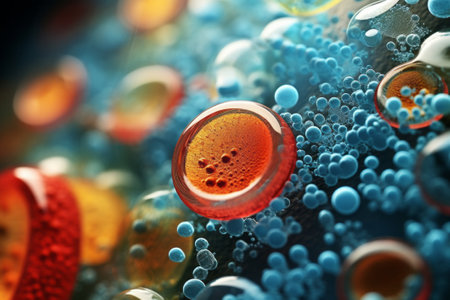 Witness the mesmerizing details of bacteria and virus cells in this macro close-up shot, captured with Generative AI.の素材