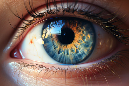 Discover the captivating beauty of a light blue human eye, brought to life through Generative AI. Mesmerizing and enchanting.の素材