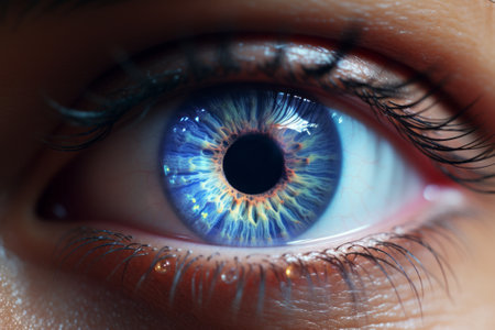 Discover the captivating beauty of a light blue human eye, brought to life through Generative AI. Mesmerizing and enchanting.の素材