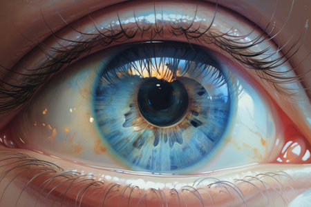 Discover the captivating beauty of a light blue human eye, brought to life through Generative AI. Mesmerizing and enchanting.の素材