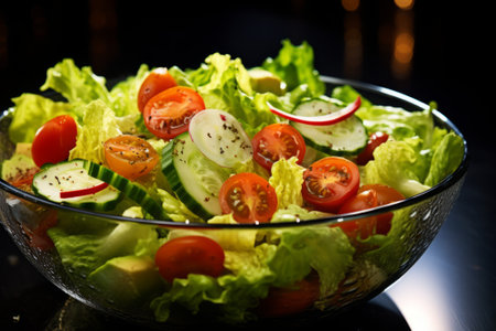 Indulge in a healthy and delicious salad bowl. Perfect for diet enthusiasts. Generative AI masterpiece.の素材