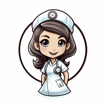 A friendly nurse character in doodle style, ready to provide care and compassion.の素材