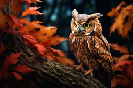 A captivating illustration of an owl perched on a tree branch, brought to life through the magic of generative AIの素材