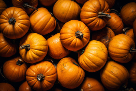 Get into the spooky spirit with pumpkins for sale on hay, perfect for Halloween decor. Generative AI.の素材