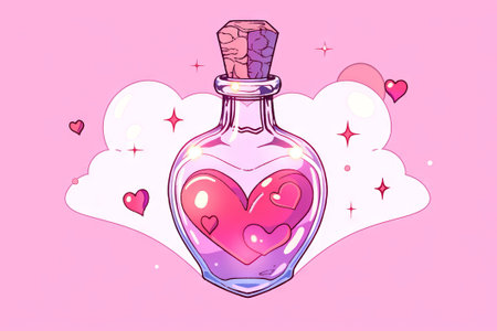 Charming love potion bottle doodle, exuding playful vibes. Generative AI creation.の素材
