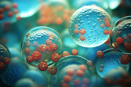 Explore the hidden realm of microorganisms through this detailed stock illustration. Generative AI brings life to science.の素材