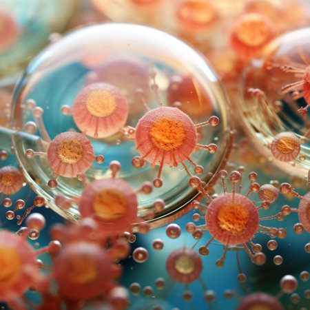 Explore the hidden realm of microorganisms through this detailed stock illustration. Generative AI brings life to science.の素材