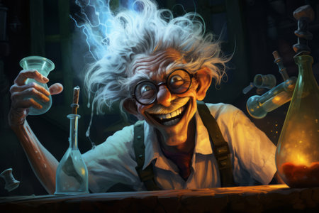 Discover an eccentric scientist crafting elixirs in a hidden lab. Realism meets fantasy. Generative AI.の素材