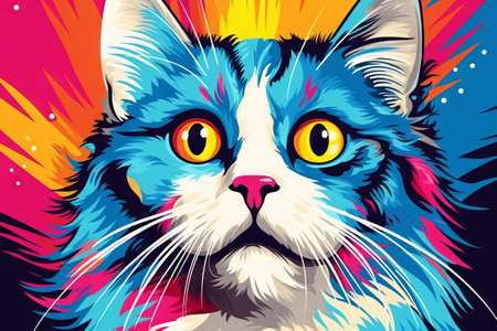 A charming cat in a lively pop art setting. Created with Generative AI.の素材