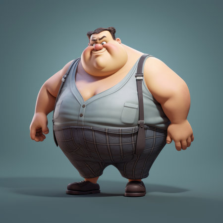 Witness the journey of a cartoon character grappling with overeating, junk food, and health concerns in this empathetic stock illustration. Generative AI.の素材