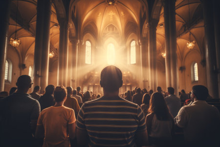 Capture the serenity of Christians in prayer at a church, rendered by Generative AI.の素材