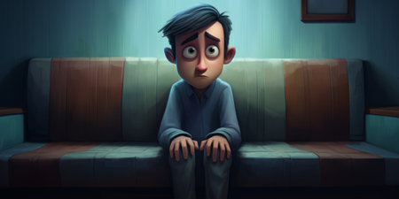 a cartoon character in the depths of clinical depression, evoking profound sadness and despair.の素材