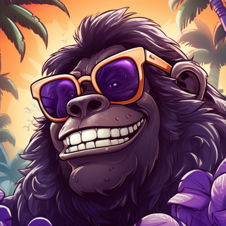 Meet our groovy gorilla buddy sporting sunglasses and a grin! Created with the magic of generative AI.の素材
