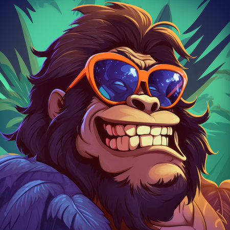 Meet our groovy gorilla buddy sporting sunglasses and a grin! Created with the magic of generative AI.の素材
