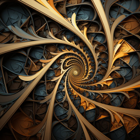 Discover the hypnotic beauty of a spiraling geometric fractal pattern.の素材