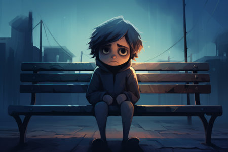 A poignant stock illustration depicting a cartoon character's struggle with clinical depression.の素材