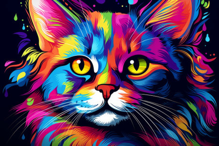 Adorable cat immersed in a lively, colorful pop art world, crafted with Generative AIの素材