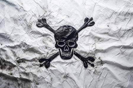 xplore the high seas with a bold pirate flag waving against a clean white backdrop.の素材