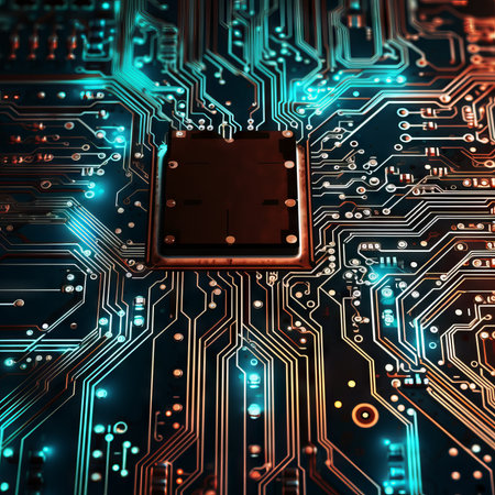 ibrant motherboard circuit board illustration crafted with precision and flair. Generative AIの素材