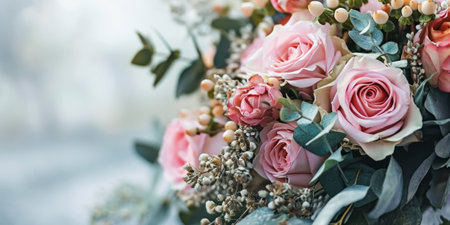 Capture the magic with a charming wedding bouquet, perfect for your copyspace banner. Love blooms, Generative AIの素材