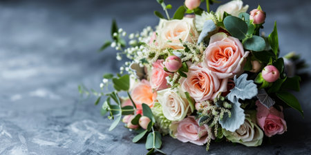 Capture the magic with a charming wedding bouquet, perfect for your copyspace banner. Love blooms, Generative AIの素材