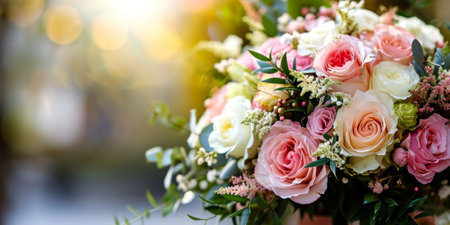 Capture the magic with a charming wedding bouquet, perfect for your copyspace banner. Love blooms, Generative AIの素材