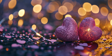 Celebrate love with two radiant pink hearts on a sparkling background, perfect for Valentine's Day. Let the magic shine!, Generative AIの素材