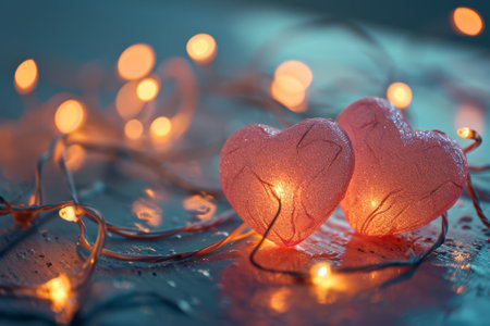Celebrate love with two radiant pink hearts on a sparkling background, perfect for Valentine's Day. Let the magic shine!, Generative AIの素材