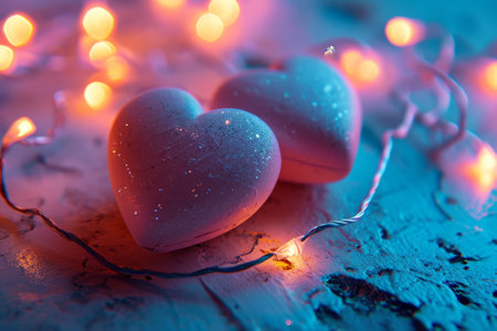 Celebrate love with two radiant pink hearts on a sparkling background, perfect for Valentine's Day. Let the magic shine!, Generative AIの素材