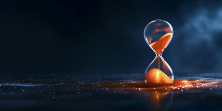 Witness time's passage with an hourglass on a dark backdrop. Perfect for banners and copy space. Generative AIの素材