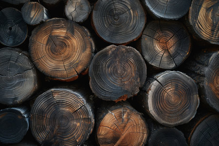 Explore the rich, organic patterns of dark wooden logs with this detailed stock illustration, Generative AIの素材