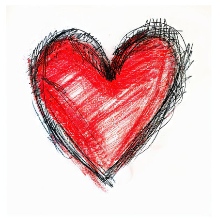 Express your love with this simple clipart featuring a red heart outlined in black on a clean white background. Perfect for various creative projects, Generative AIの素材