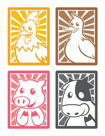 Four cute animal characters in the frame with the background - four colorsのイラスト素材