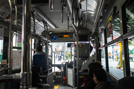 Passenger on public bus in Tokyo Japan on March 31, 2017 | Transportation of lifestyle travel businessのeditorial素材
