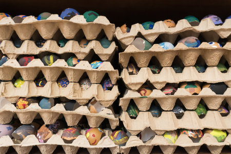 Eggs in paper box for sale in the market. Backgroundの写真素材