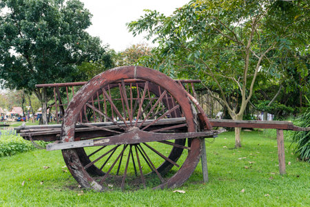 Wooden cart in the garden at Chiang Rai province, Thailand.の写真素材