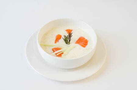 Cream creamy soup with fishの写真素材