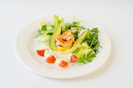 tender salad with arugula, additives and sauce