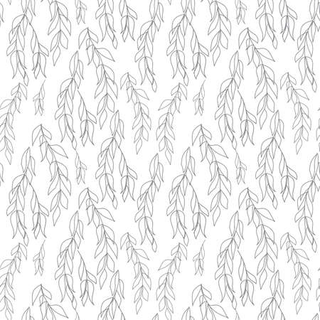 White seamless background leaves of the willow grey. Vector illustration. Coloring.のイラスト素材