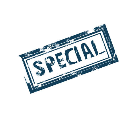 Special. Blue stamp. Closeup isolated Vector illustrationのイラスト素材